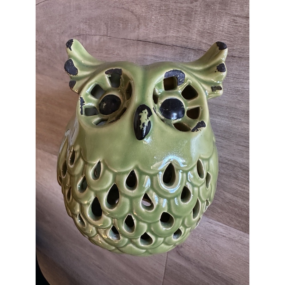 Green Ceramic Owl Lattice Body